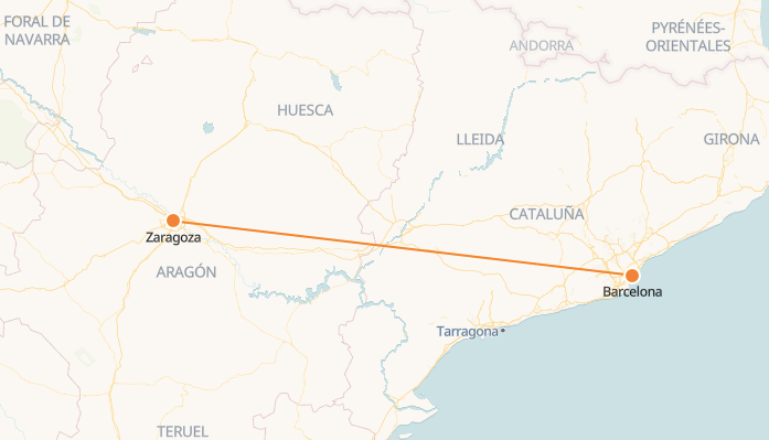 Barcelona to Zaragoza Train Map