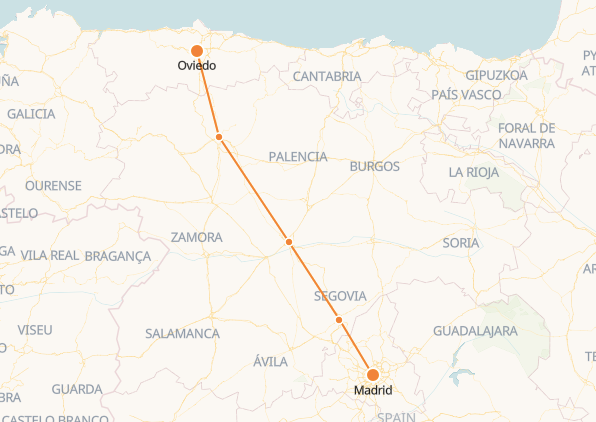 Oviedo to Madrid Train Route